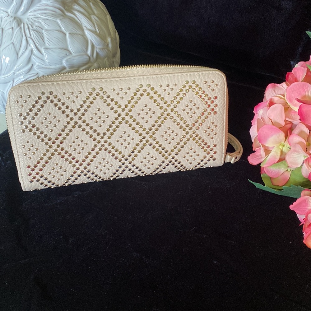 Leather-like Taupe Wristlet - Picture 2 of 7